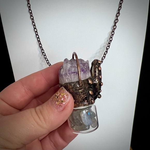 Soldered Amethyst & Labradorite Bottle Pendant Necklace - Picture 4 of 9